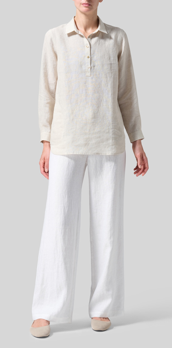 Oat Linen Lapel Long Sleeve Comfort Shirt
