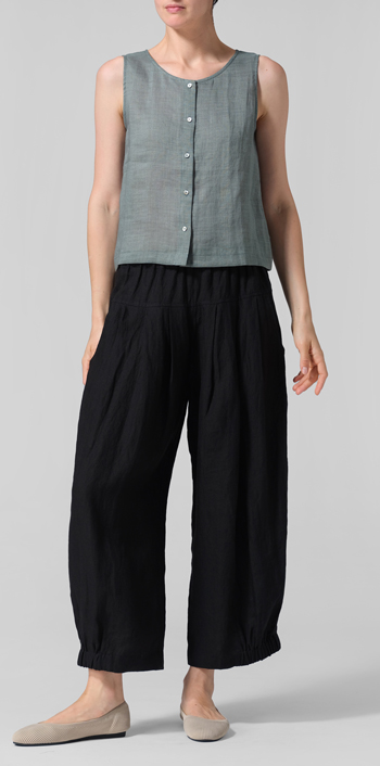 Green Gray Linen Sleeveless Top Tank