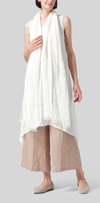 Soft White Woven Linen Sleeveless A-shaped Blouse
