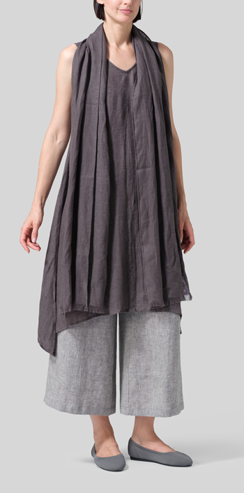 Dark Charcoal Woven Linen Sleeveless A-shaped Blouse