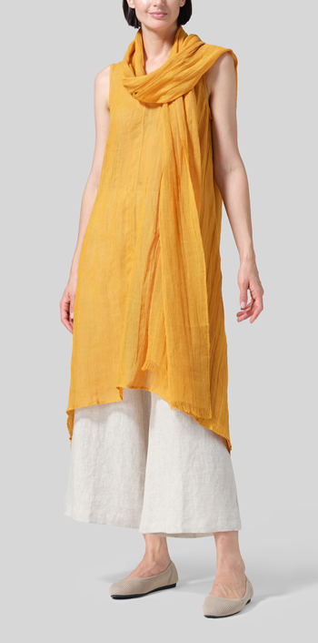 Pale Orange Woven Linen Sleeveless A-shaped Blouse