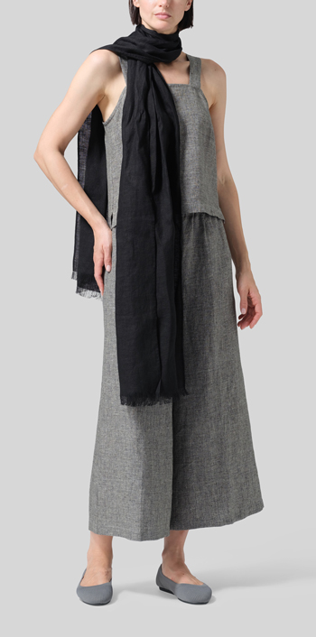 Black Linen Oblong Scarf Set