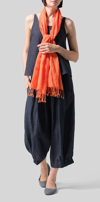 Linen Hand-crafted Orange Gauze Scarf Set