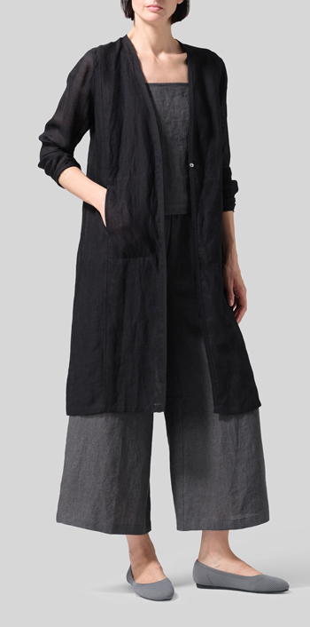Black Linen Long Jacket Set