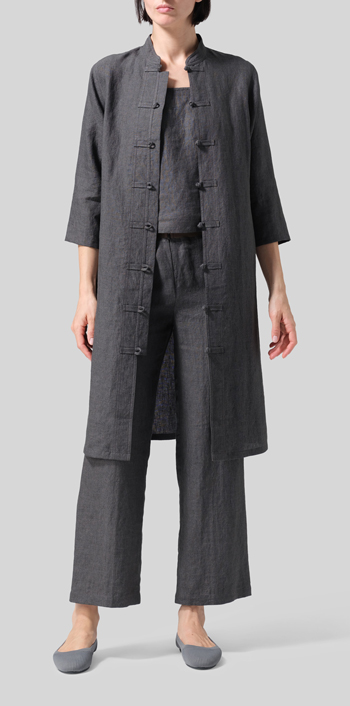 Dark Gray Linen Handmade Chinese Knot Buttons Long Tunic