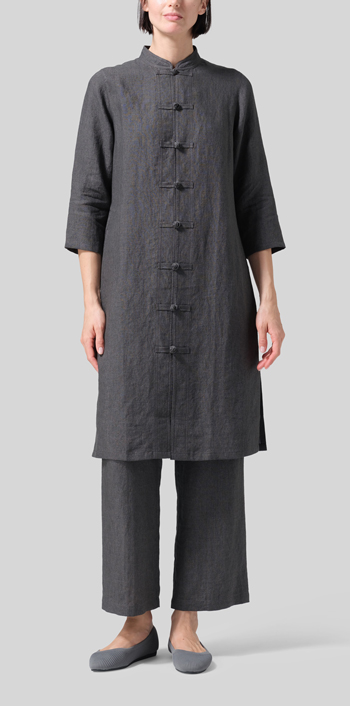 Dark Gray Linen Handmade Chinese Knot Buttons Long Tunic