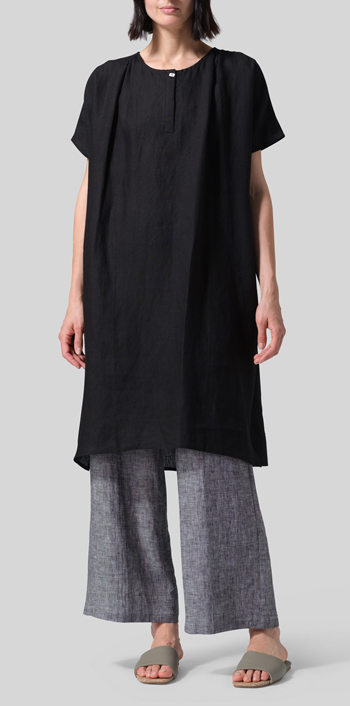 Black Linen Dolman Sleeves Mid-Length Tunic