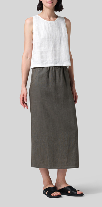 Dark Taupe Linen Midi-Length Straight Skirt