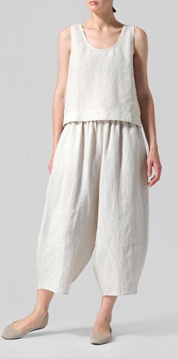 Oat Linen Sleeveless U-neck Vest Top Set