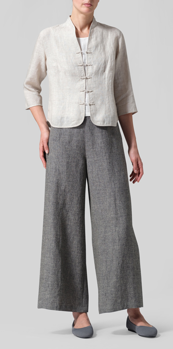 Oat Linen Fitted Mandarin Collar Jacket