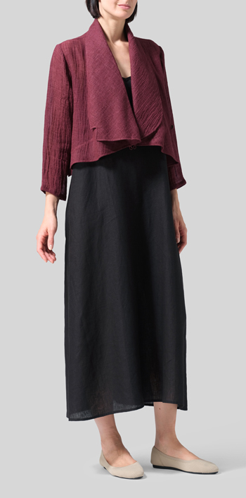 Plum Linen Three-quarter Sleeve Shawl Collar Short Jacket