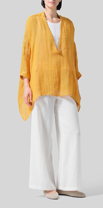 Pale Orange Linen Loose Delicate Deep V-neck Overtop