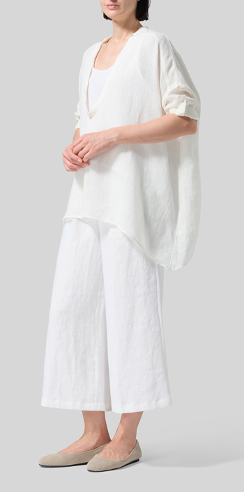 Soft White Linen Loose Delicate Deep V-neck Overtop