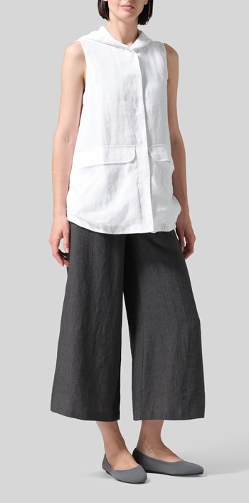 White Linen Hooded Lightweight Vest