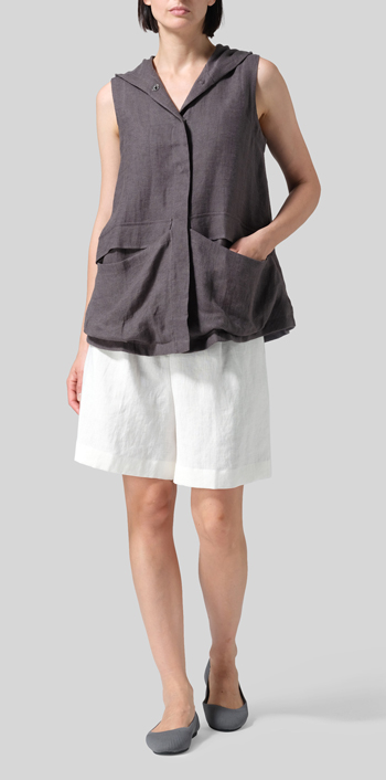 Dark Charcoal Linen Hooded Lightweight Vest