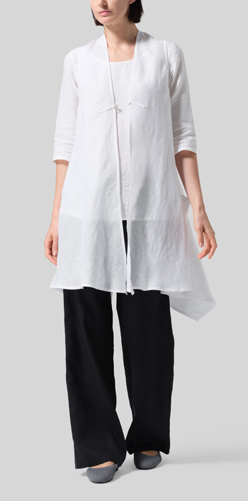 White Lightweight Linen A-Line Mid-Length Vest