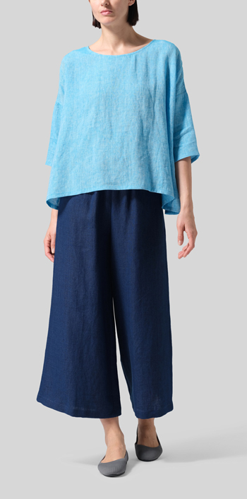 Sky Blue Linen Dropped Shoulder Long Top