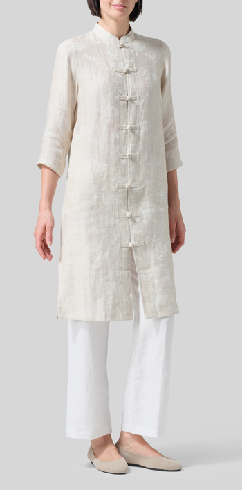 Jacquard Oat Linen Handmade Chinese Knot Buttons Long Tunic
