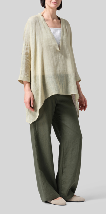 Pale Goldenrod Linen Loose Delicate Deep V-neck Overtop