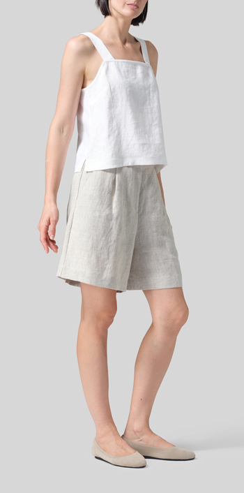 Oat Linen Casual-Formal Mid-Rise Shorts