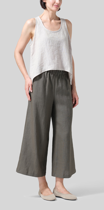 Dark Taupe Linen ​S​lightly A-Shape Wide Leg Pants