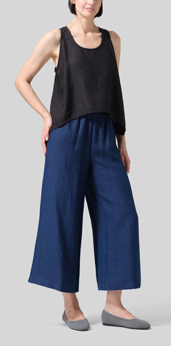 Indigo Blue Linen ​S​lightly A-Shape Wide Leg Pants