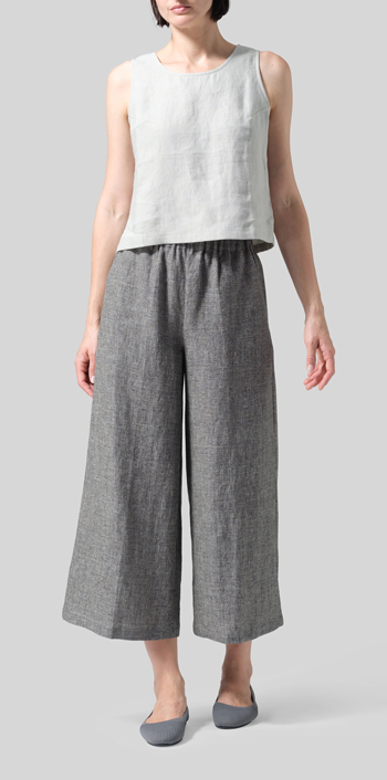 Two Tone Charcoal Linen ​S​lightly A-Shape Wide Leg Pants