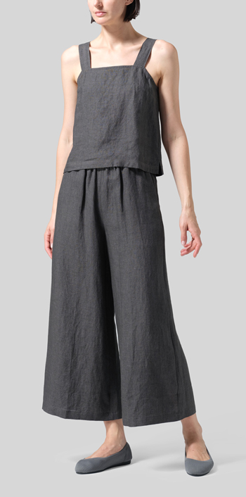 Dark Gray Linen ​S​lightly A-Shape Wide Leg Pants