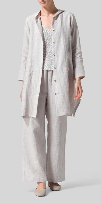 Beige Linen Hooded Shirt