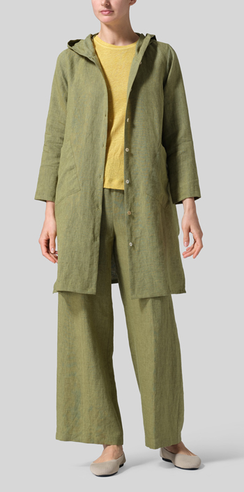 Pale Olive Linen Hooded Shirt