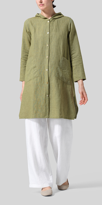 Pale Olive Linen Hooded Shirt