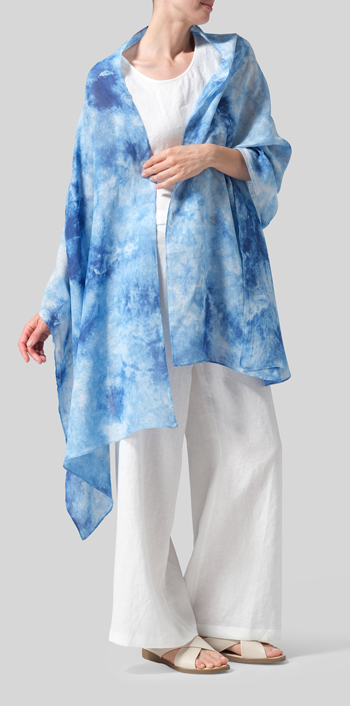 Sea Blue Hand-dyed Linen Long Scarf Set