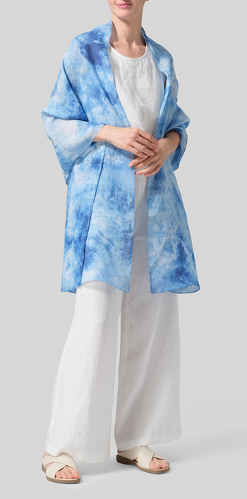 Sea Blue Hand-dyed Linen Long Scarf Set
