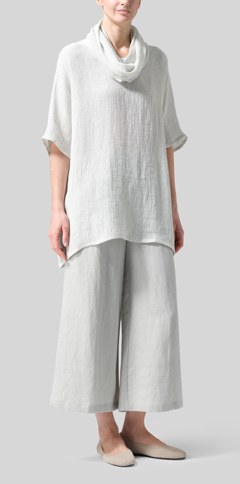 Gauze Gray White Linen Turtleneck Tunic