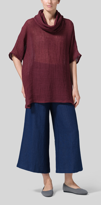 Plum Gauze Linen Turtleneck Tunic