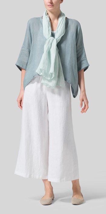 Gauze Linen Loose Deep V-Neck Top with Scarf