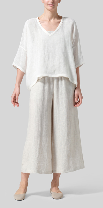 Soft White Gauze Linen Loose Deep V-Neck Top