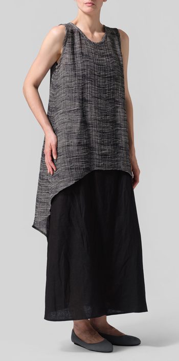 Linen Hi-Lo Hem Mid-Length Sleeveless Tunic Set