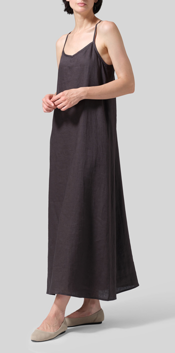 Dark Charcoal Linen A-shape Slip-In Dress
