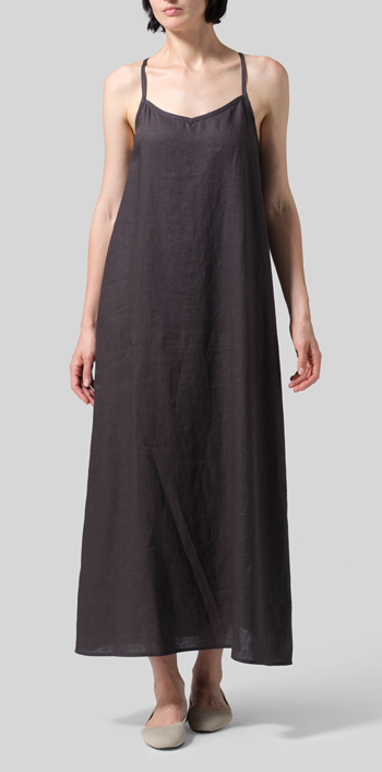 Dark Charcoal Linen A-shape Slip-In Dress