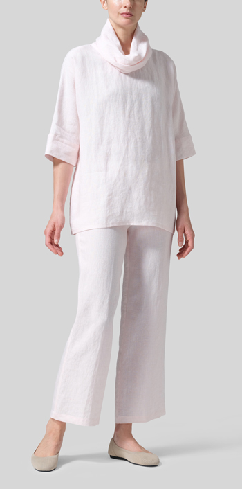 Misty Pink Linen Cowl Neck Top Set