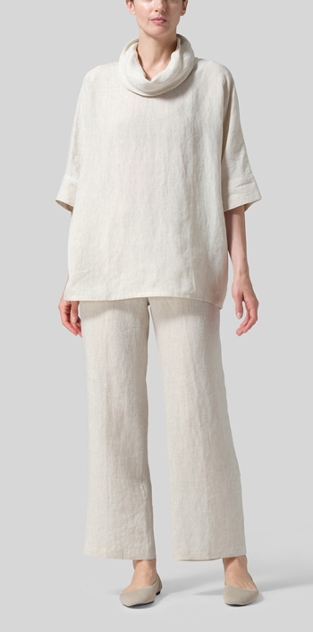 Oat Linen Cowl Neck Top Set