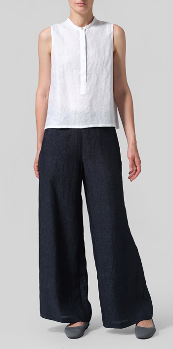 White Linen Small Stand Collar Short Vest Top