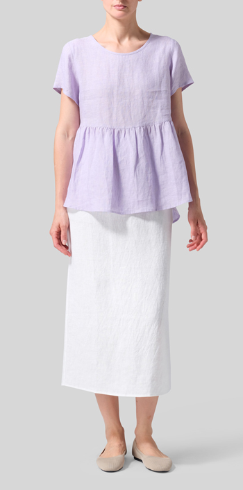 Pastel Mauve Linen Short Sleeve Pleated Blouse