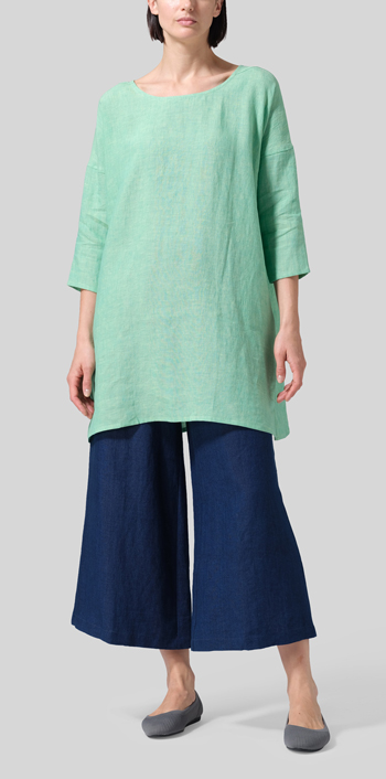 Two Tone Yellow Green Linen Oversized Top