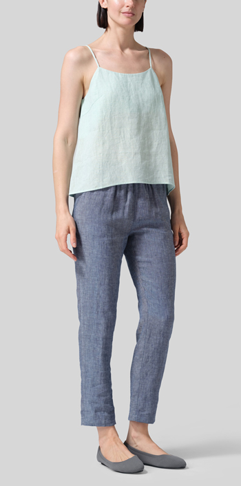 Soft Light Green Linen Spaghetti Strap Cami Top