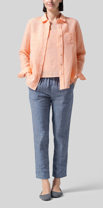 Two Tone Orange Linen Classic Long Sleeve Shirt