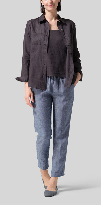 Dark Charcoal Linen Classic Long Sleeve Shirt