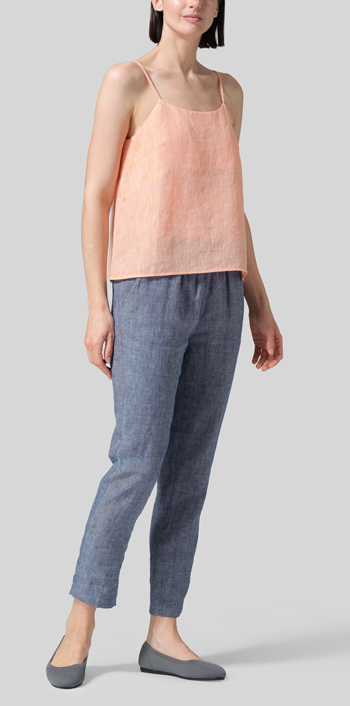Two Tone Orange Linen Spaghetti Strap Cami Top