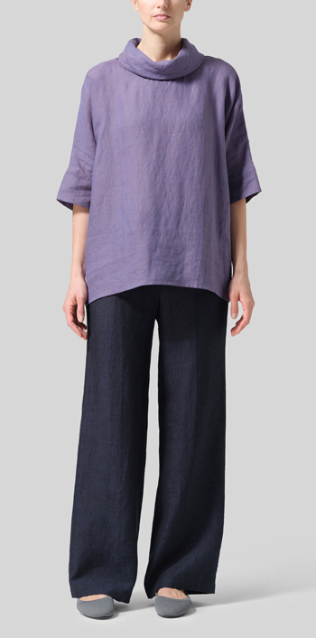 Dark Slate Purple Linen Cowl Neck Top